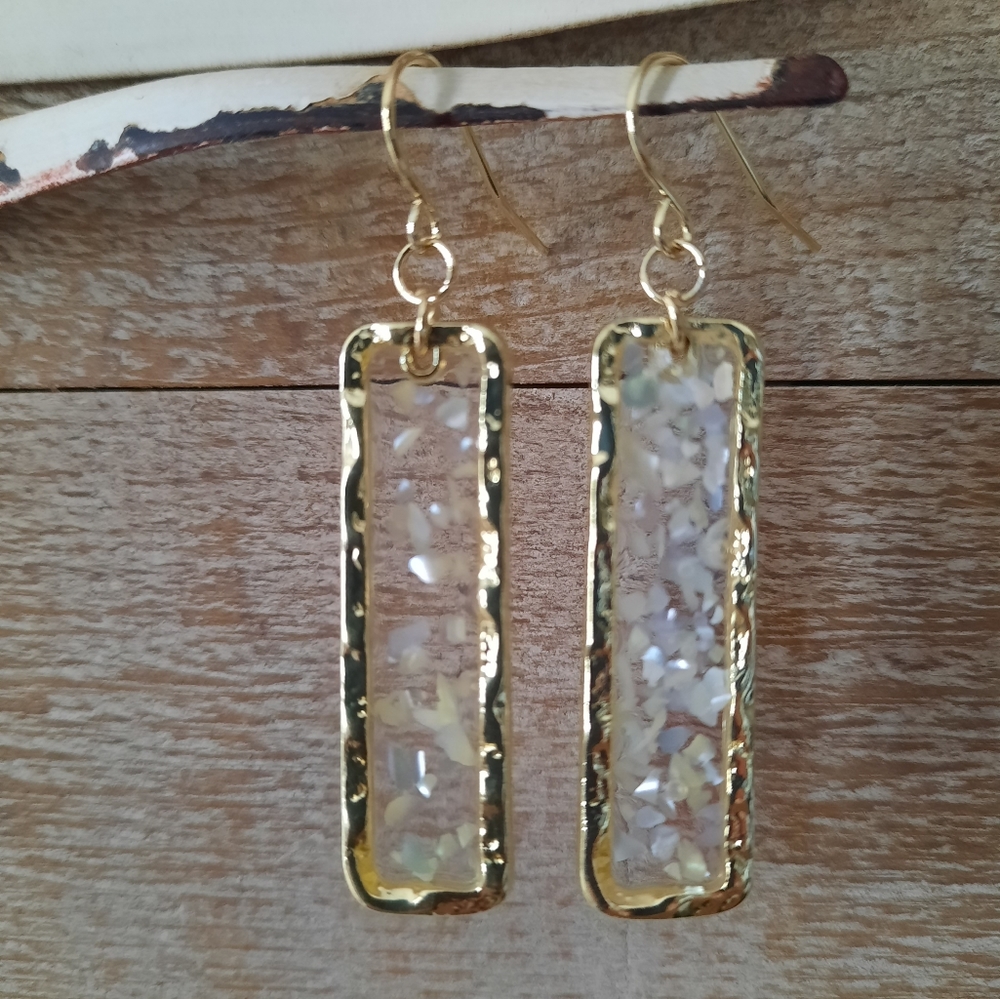 14k Gold Plated Rectangular Shell Earrings
